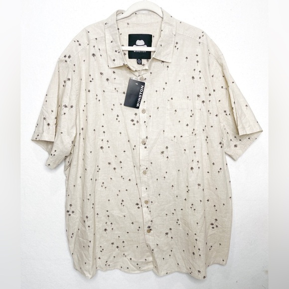 WINSTON Other - Winston Shirt Button Front Short Sleeve 3XL Khaki Palm Tree Print Vacation Linen